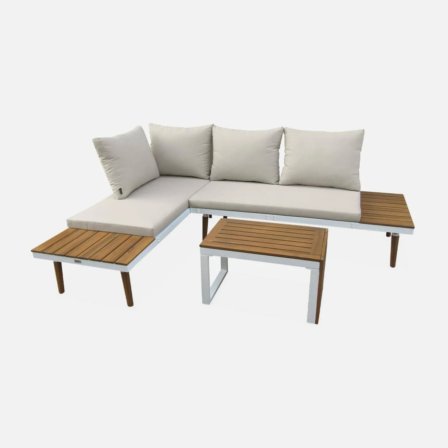 Conjunto de jardín en aluminio y en madera de acacia, 4 plazas