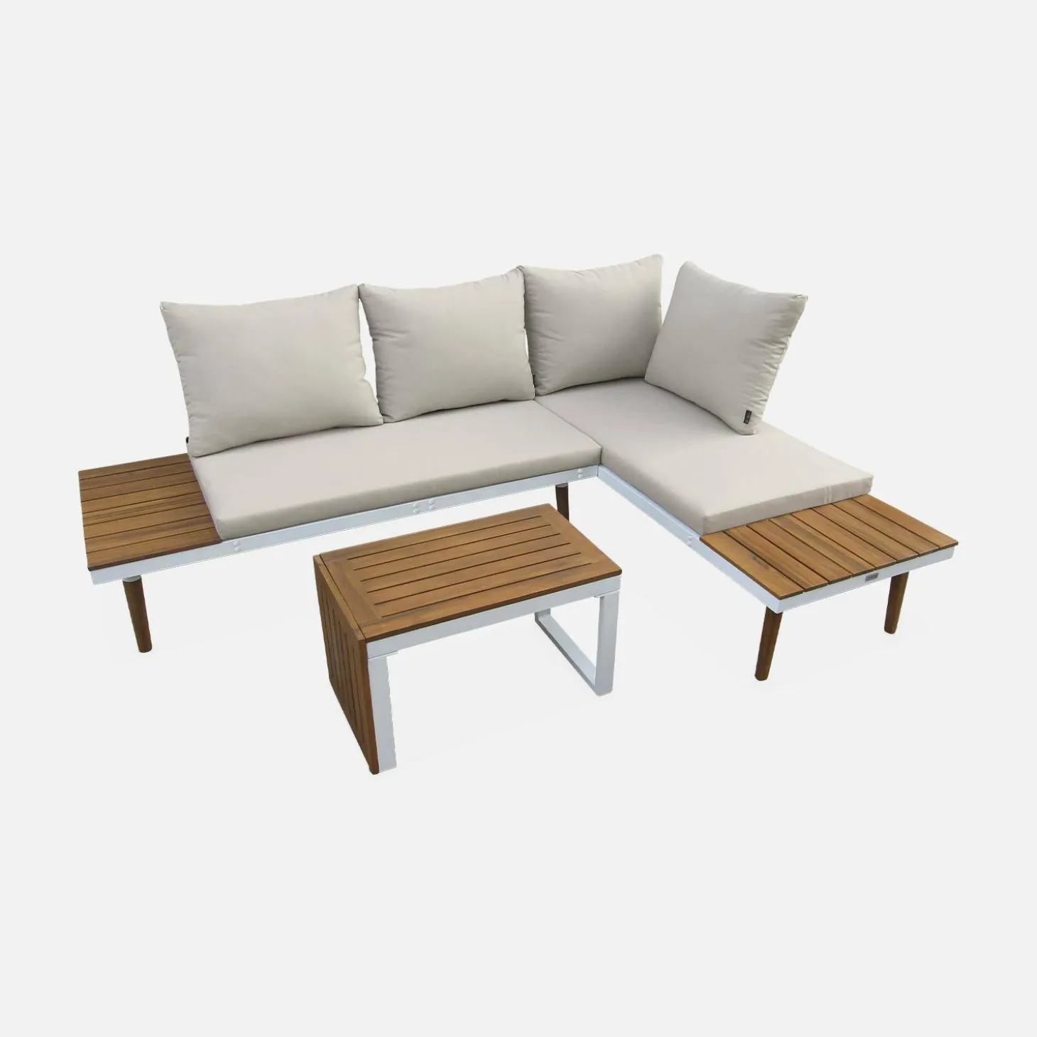 Conjunto de jardín en aluminio y en madera de acacia, 4 plazas