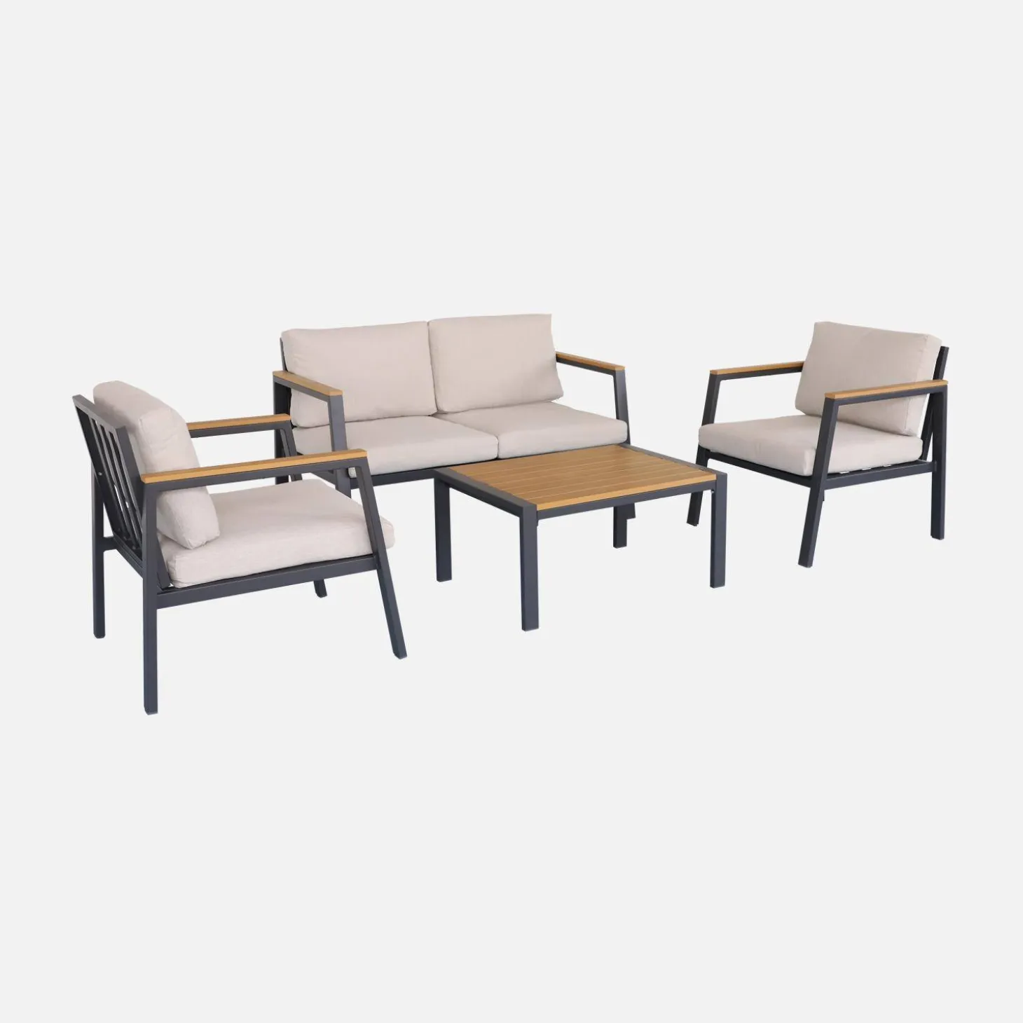 Conjunto de jardín en aluminio y polywood, 4 plazas