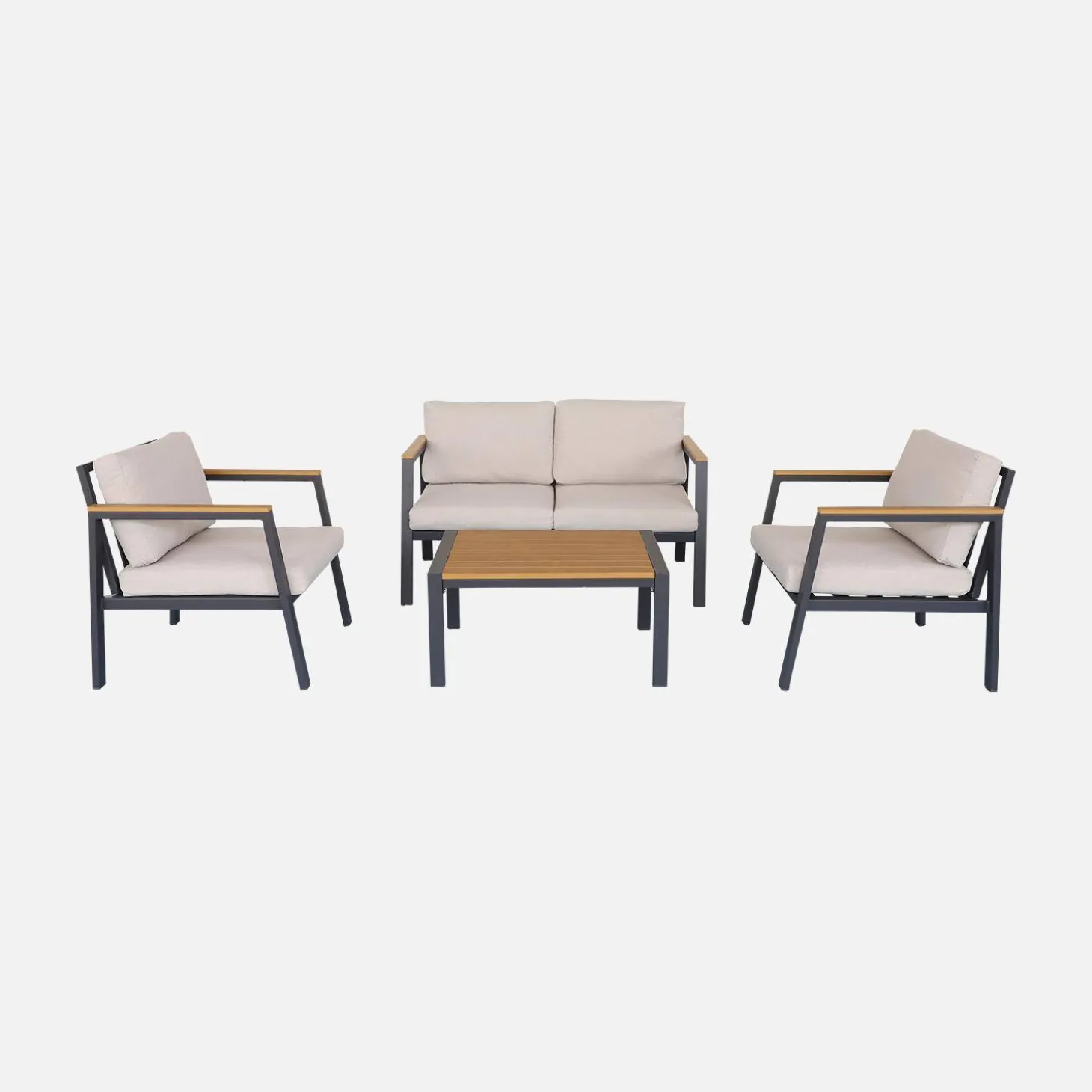 Conjunto de jardín en aluminio y polywood, 4 plazas