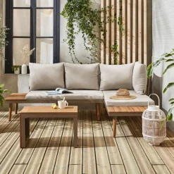 Conjunto de jardín en aluminio y en madera de acacia, 4 plazas