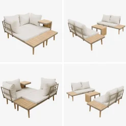 Conjunto de jardín en aluminio y en madera de acacia, 4 plazas