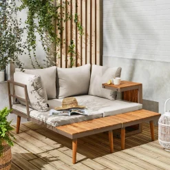 Conjunto de jardín en aluminio y en madera de acacia, 4 plazas