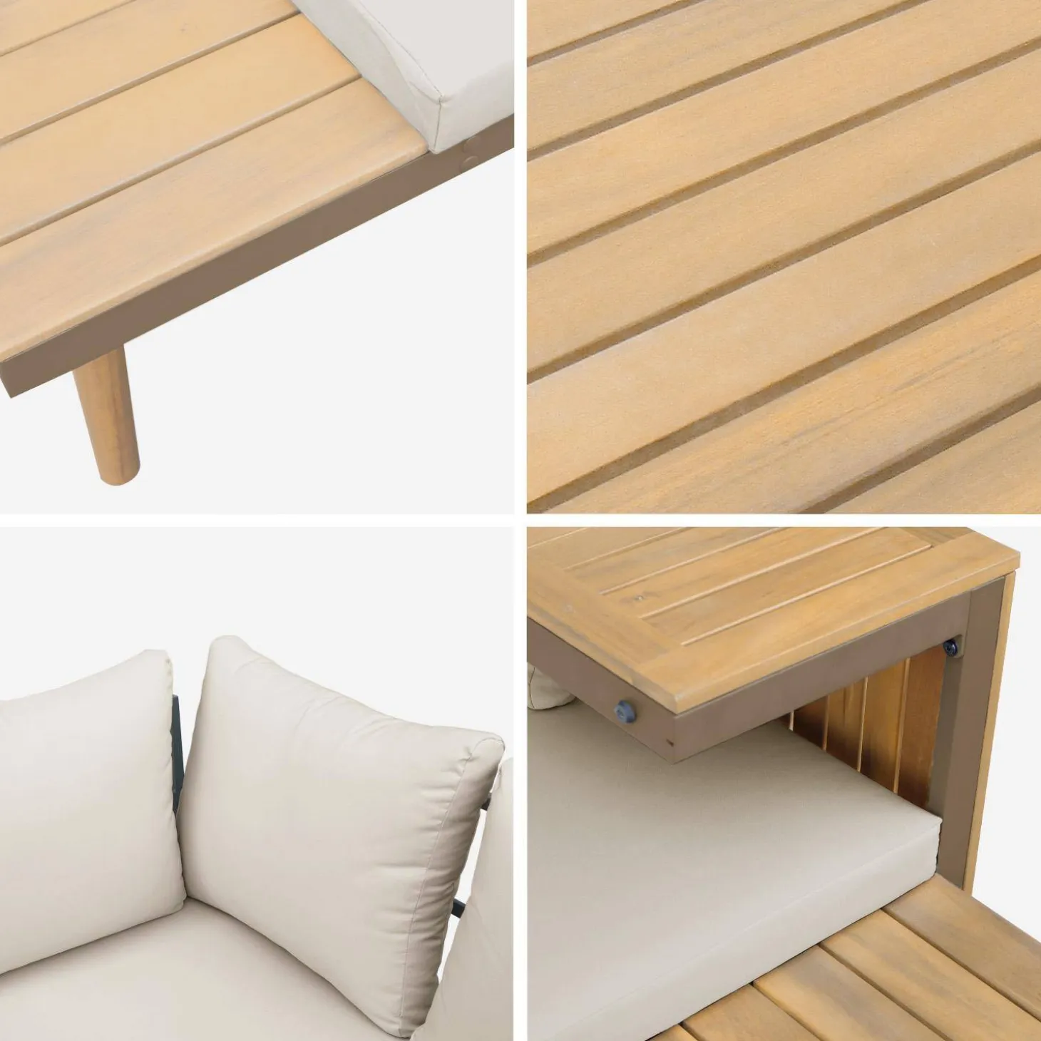 Conjunto de jardín en aluminio y en madera de acacia, 4 plazas
