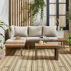 Conjunto de jardín en aluminio y en madera de acacia, 4 plazas