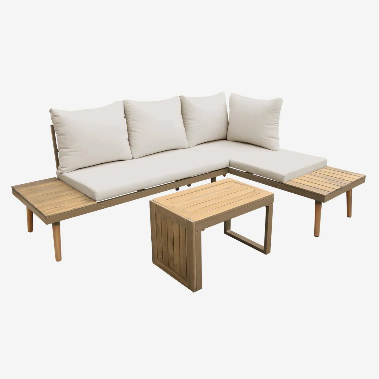 Conjunto de jardín en aluminio y en madera de acacia, 4 plazas
