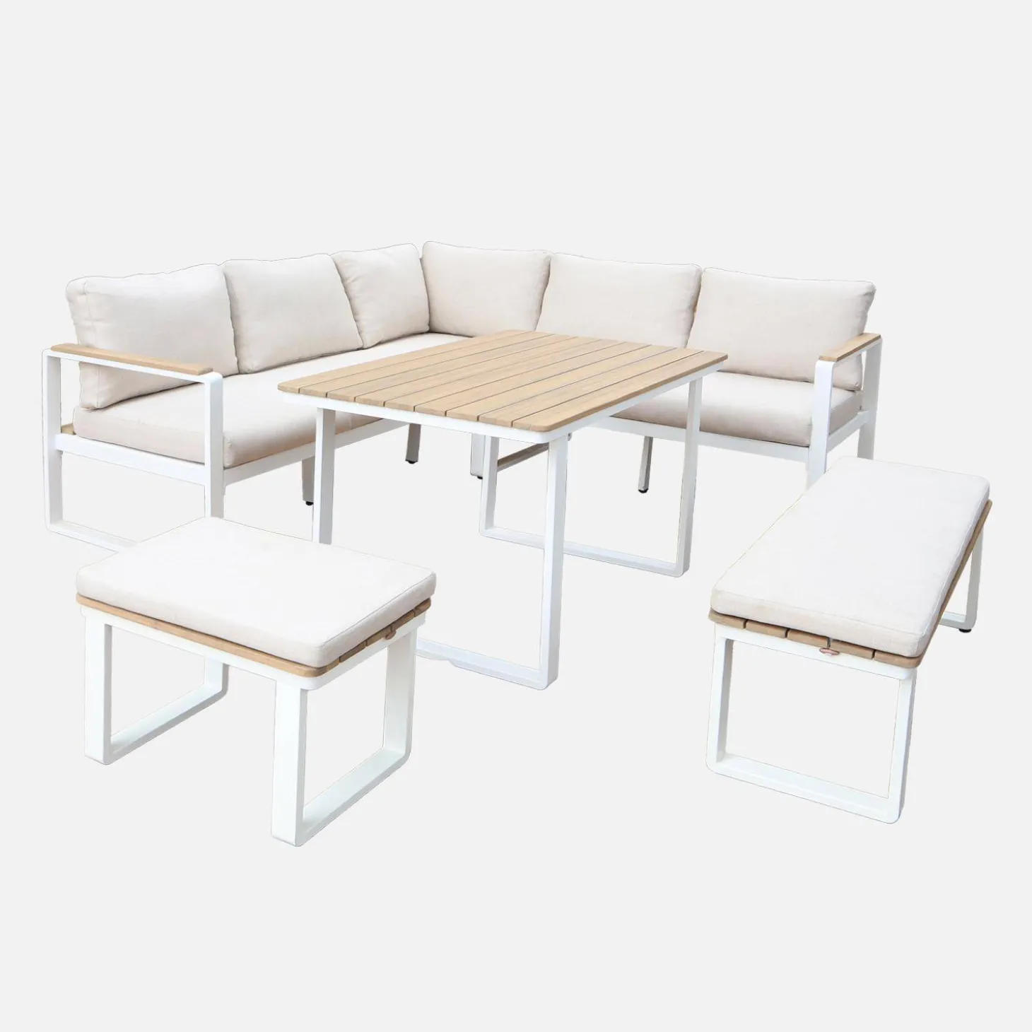 Conjunto de jardín en madera de acacia y aluminio de 8 plazas