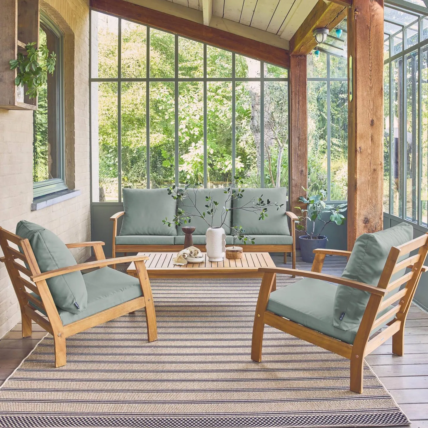 Conjunto de jardín en madera de acacia, 5 plazas