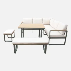 Conjunto de jardín en madera de acacia y aluminio de 8 plazas