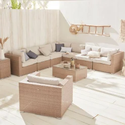 Conjunto de jardín en resina tejida, 8 a 10 plazas