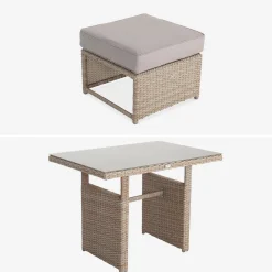 Conjunto de jardín en resina trenzada con mesa, 6 plazas
