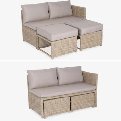 Conjunto de jardín en resina trenzada con mesa, 6 plazas