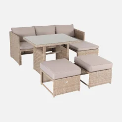 Conjunto de jardín en resina trenzada con mesa, 6 plazas