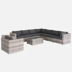 Conjunto de jardín en resina tejida, 8 a 10 plazas
