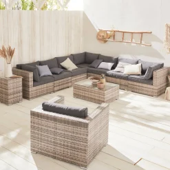 Conjunto de jardín en resina tejida, 8 a 10 plazas