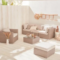 Conjunto de jardín en resina trenzada, 5 plazas