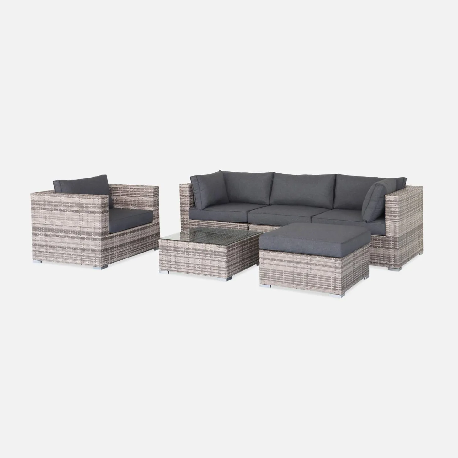 Conjunto de jardín en resina trenzada, 5 plazas