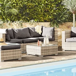 Conjunto de jardín en resina trenzada, 5 plazas