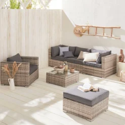 Conjunto de jardín en resina trenzada, 5 plazas