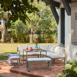 Conjunto de jardín mesa de aluminio, 9 plazas