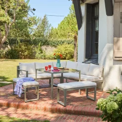 Conjunto de jardín mesa de aluminio, 9 plazas