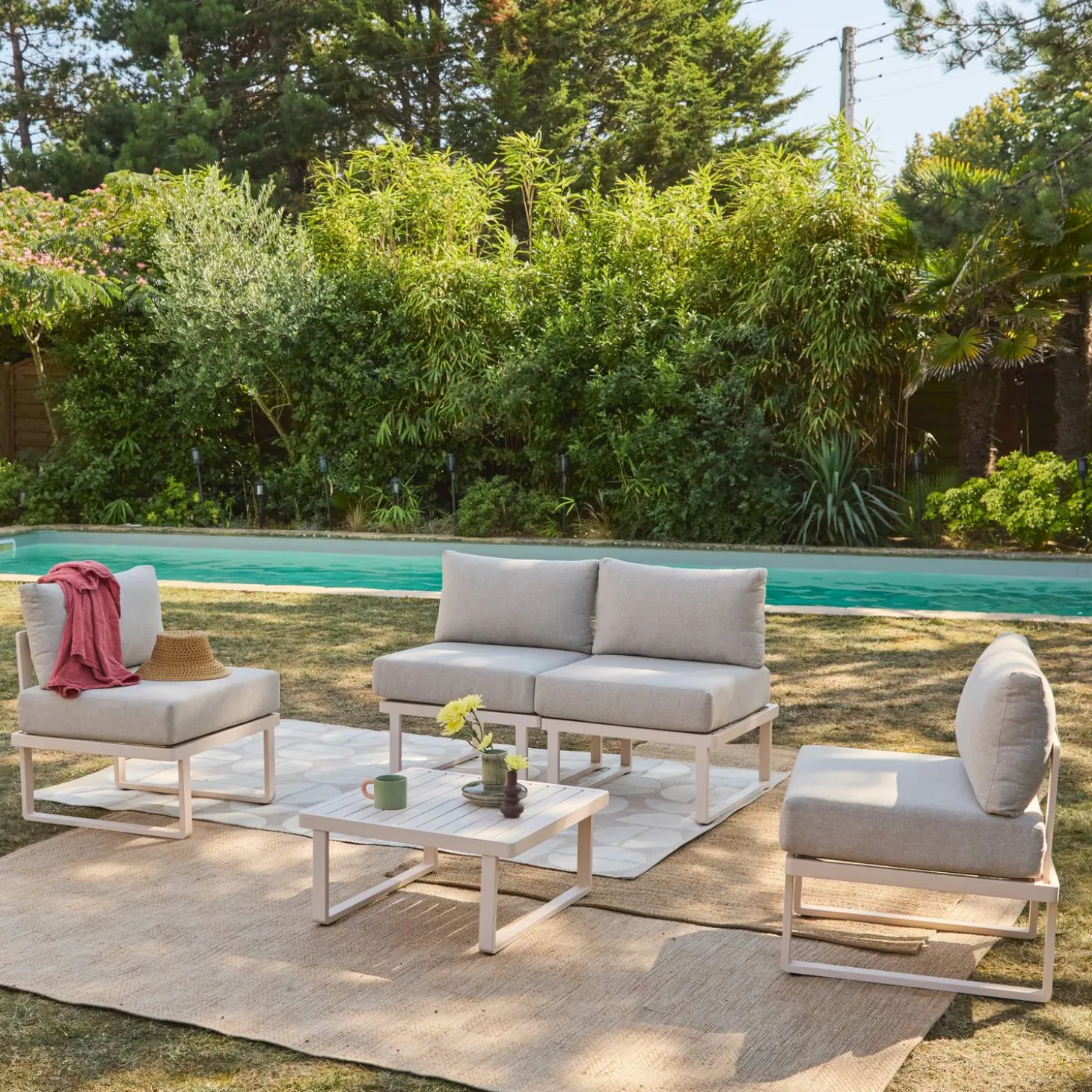Conjunto de jardín modular de aluminio, 4 plazas