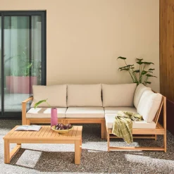 Conjunto de jardín modular de madera de acacia, 4 plazas