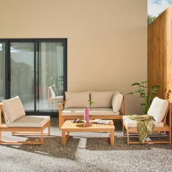 Conjunto de jardín modular de madera de acacia, 4 plazas