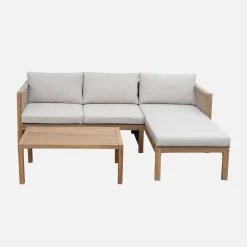 Conjunto de jardín para ángulo en madera de acacia y cuerda, 4 plazas