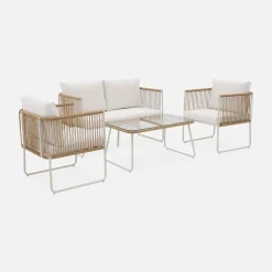 Conjunto de jardín, ratán y acero, 4 plazas
