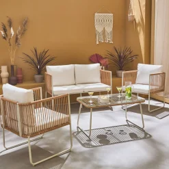 Conjunto de jardín, ratán y acero, 4 plazas