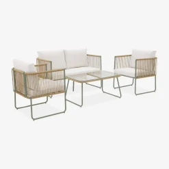 Conjunto de jardín, ratán y acero, 4 plazas