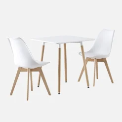 Conjunto de mesa de comedor cuadrada 70cm + 2 sillas escandinavas