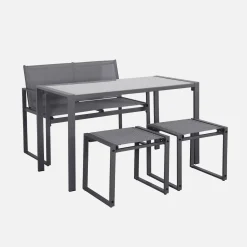 Conjunto de mesa de jardín encastrable, 4 plazas