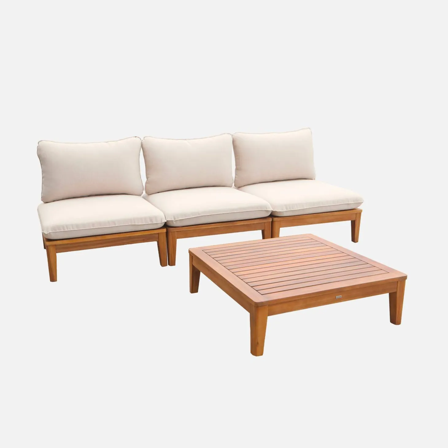 Conjunto de muebles de jardín modular de madera de acacia, 3 plazas