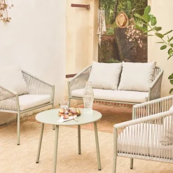 Conjunto de muebles de jardín de acero y cuerdas de resina, 4 plazas