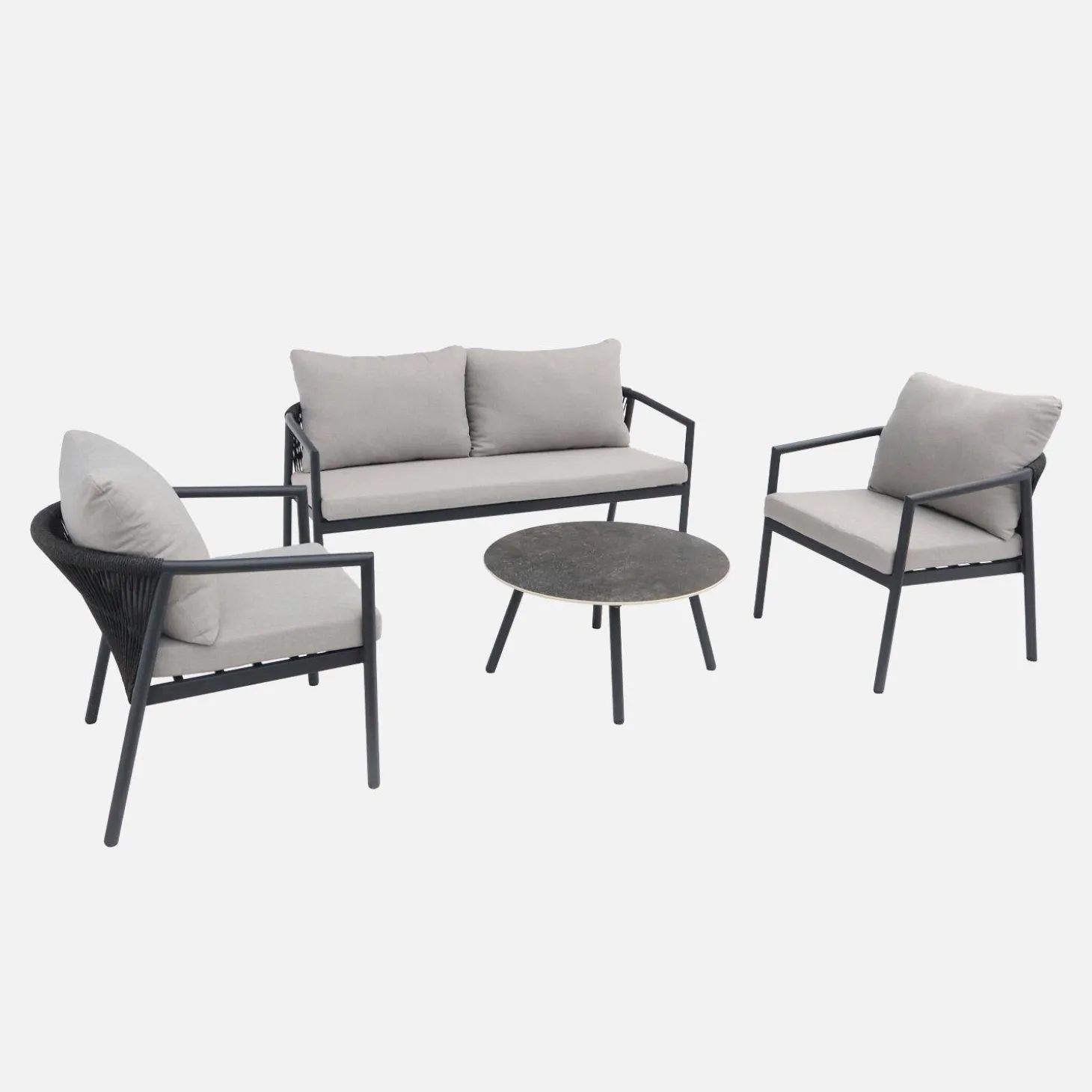 Conjunto de muebles de jardín de aluminio y cuerdas, 4 plazas