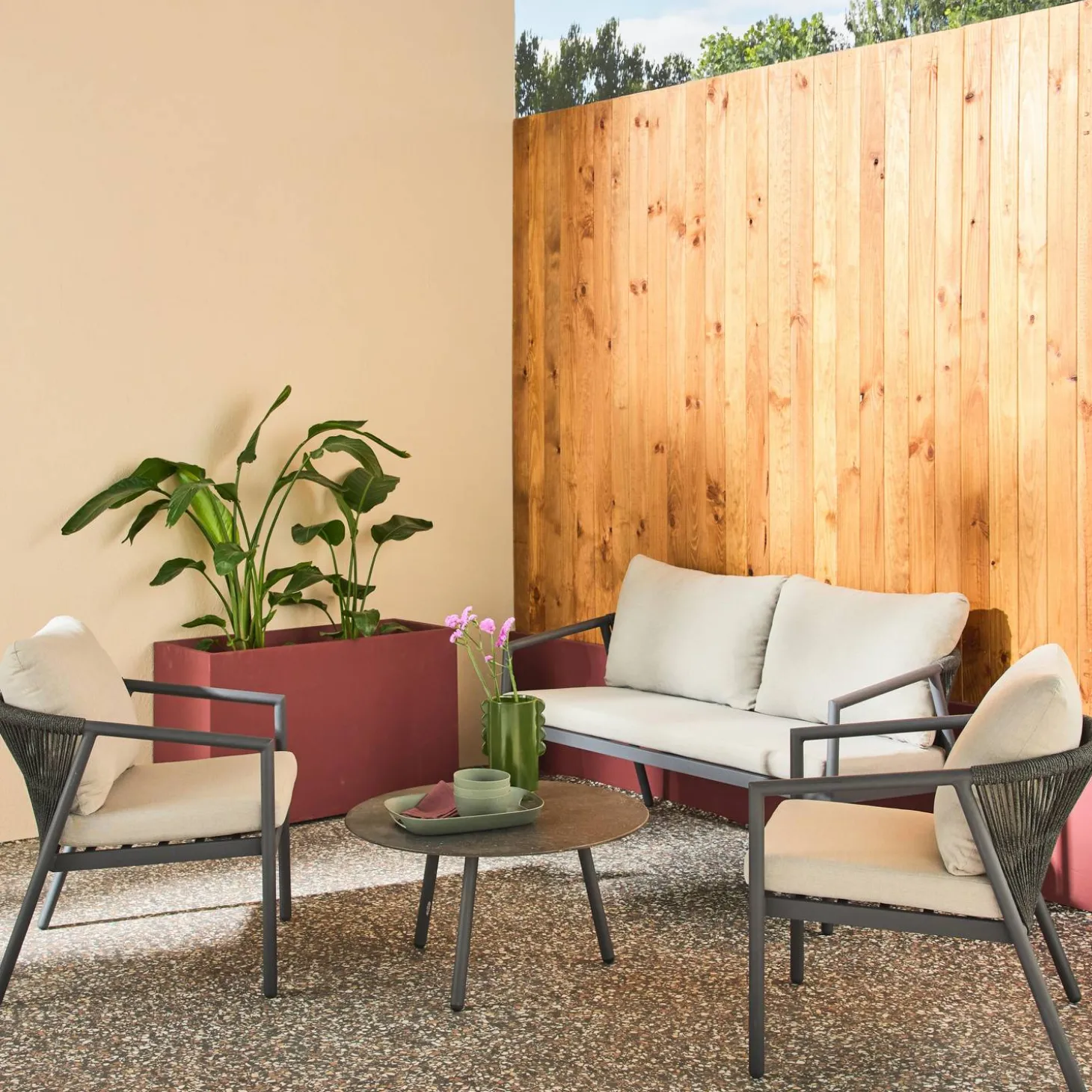 Conjunto de muebles de jardín de aluminio y cuerdas, 4 plazas