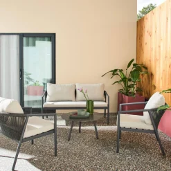 Conjunto de muebles de jardín de aluminio y cuerdas, 4 plazas
