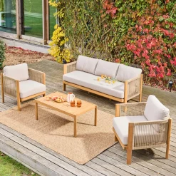 Conjunto de muebles de jardín de acacia y cuerdas para 5 plazas