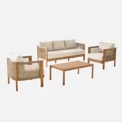 Conjunto de muebles de jardín de acacia y cuerdas para 5 plazas