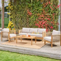 Conjunto de muebles de jardín de acacia y cuerdas para 5 plazas