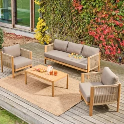 Conjunto de muebles de jardín de acacia y cuerdas para 5 plazas