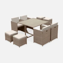 Conjunto mesa de jardín de resina, 8 plazas