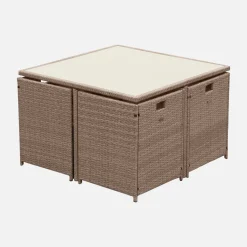 Conjunto mesa de jardín de resina, 8 plazas