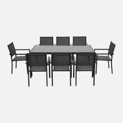 Conjunto mesa de jardín de aluminio y de textileno, 8 sillas