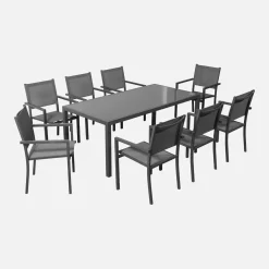 Conjunto mesa de jardín de aluminio y de textileno, 8 sillas