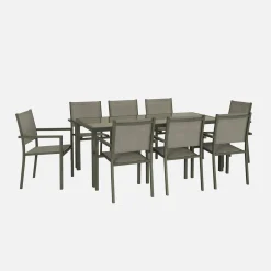 Conjunto mesa de jardín de aluminio y de textileno, 8 sillas
