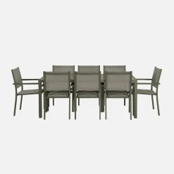 Conjunto mesa de jardín de aluminio y de textileno, 8 sillas