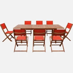 Conjunto mesa de jardín extensible de madera de eucalipto con 8 sillas